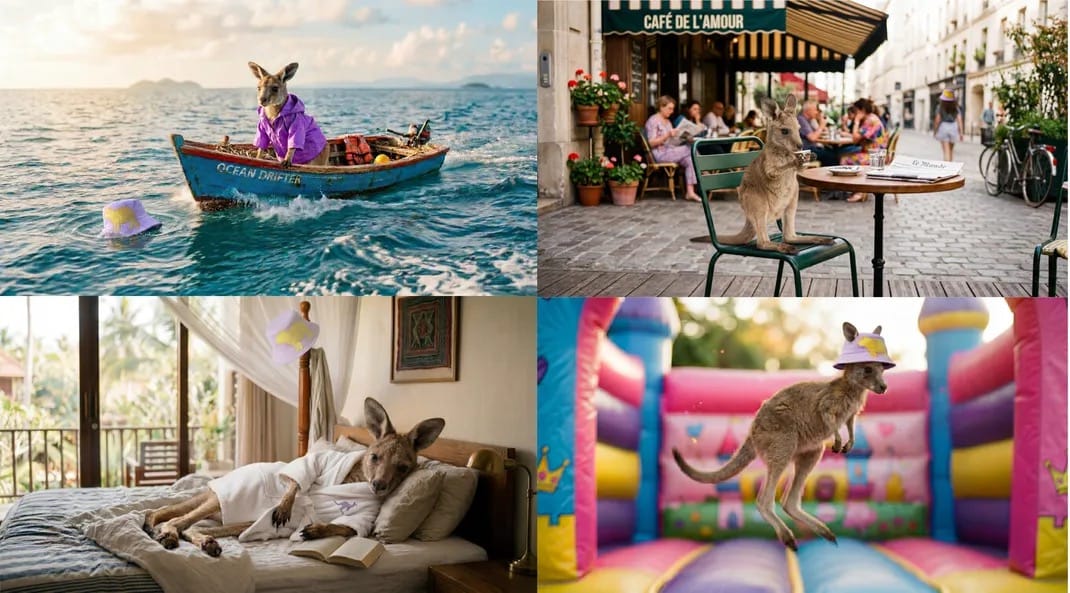 Кенгуру-путешественник — пример сохранения персонажа в Nano Banana 2