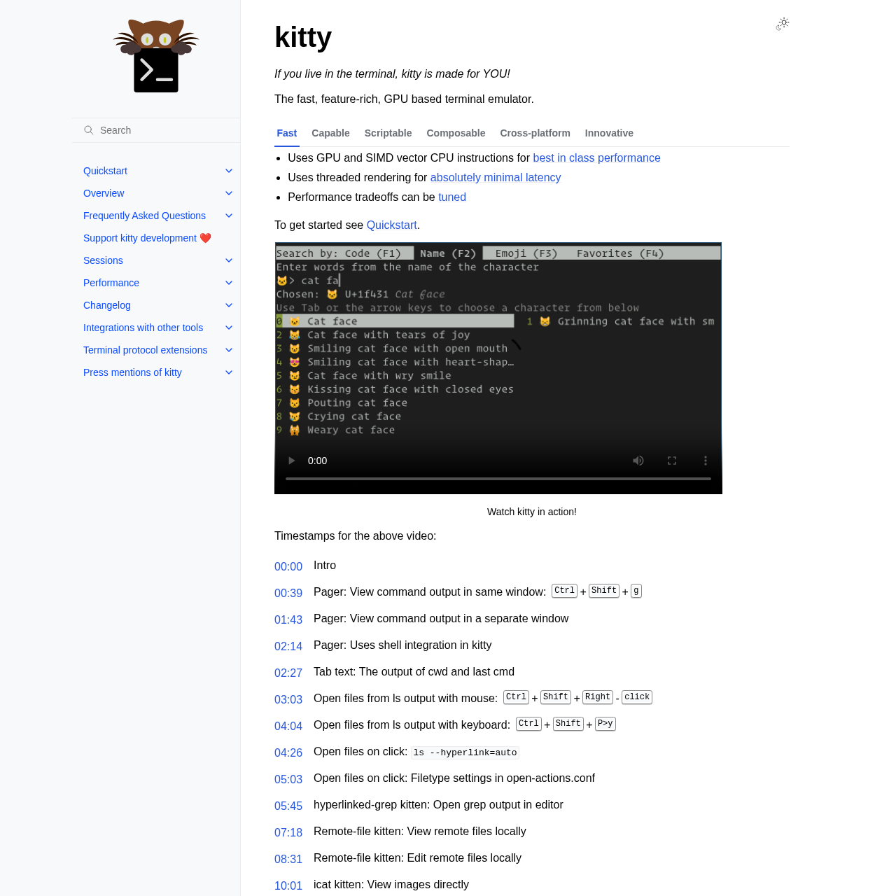Сайт Kitty terminal — документация и возможности