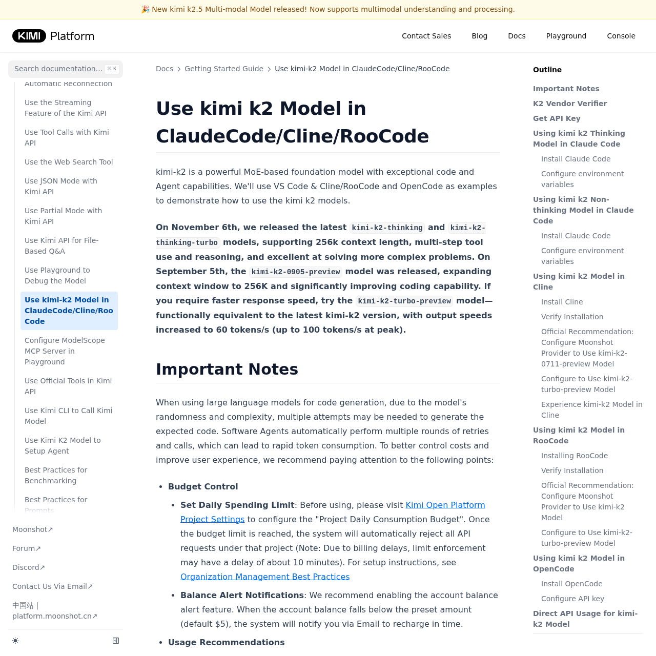 Платформа Moonshot AI — документация по интеграции с Claude Code