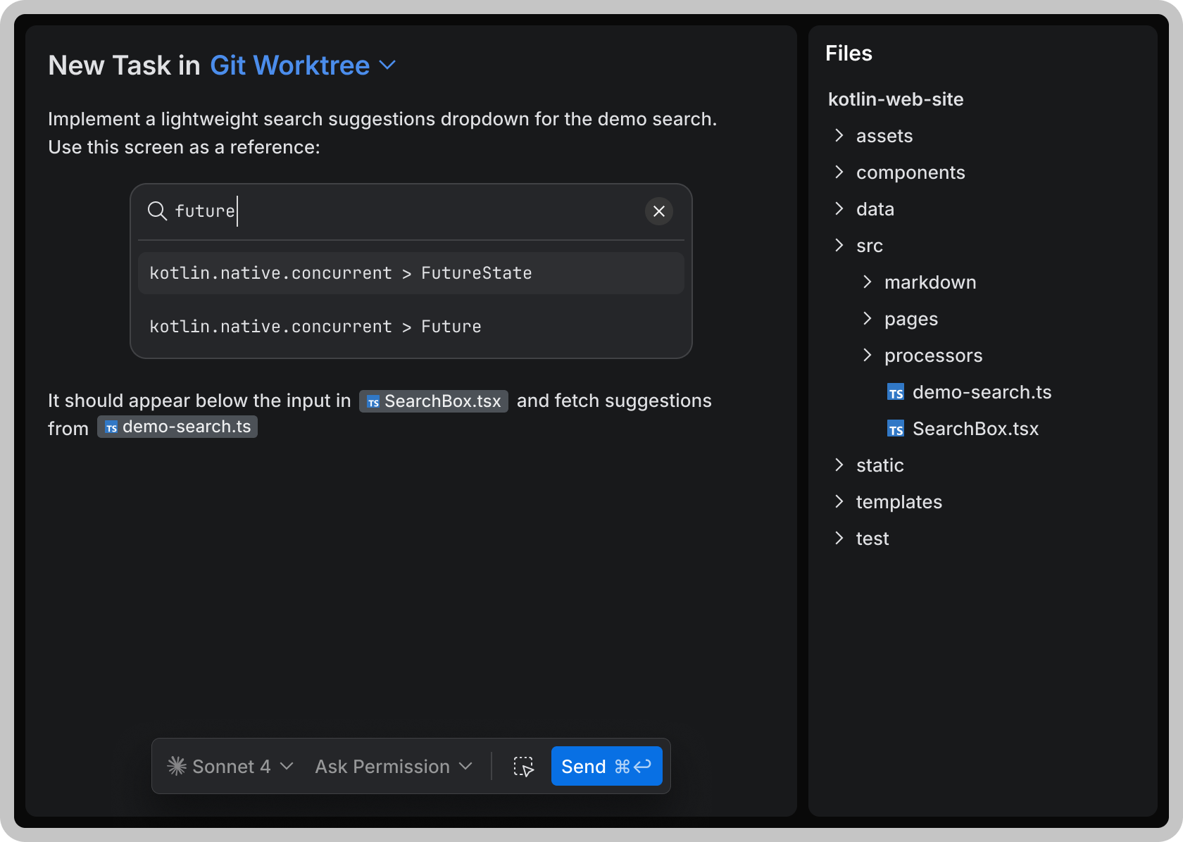 Интерфейс создания задачи в JetBrains Air