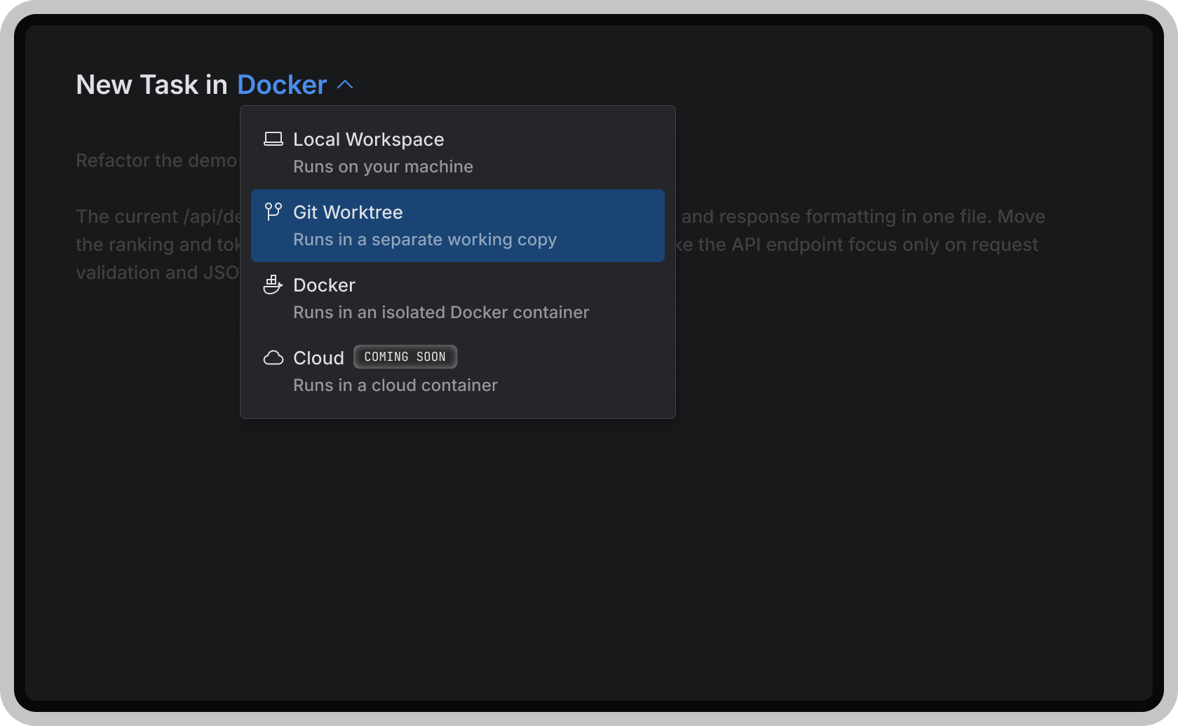 Выбор среды исполнения в JetBrains Air