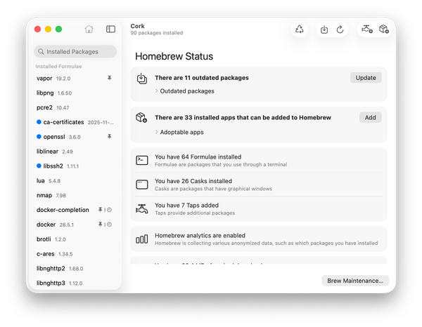 Cork — GUI для Homebrew, который заменит терминал